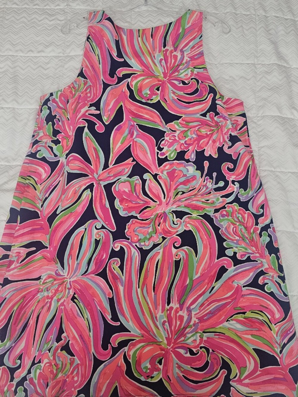 Lilly Pulitzer Pink Navy Coral Floral Print Silk Shift Dress - Picture 2 of 5